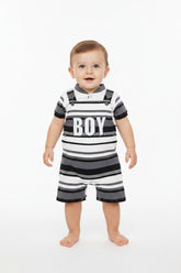Haya's Baby Boy Striped Dungaree & Polo Set | 3-6M & 6-9M