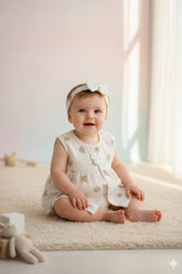 Kidzo White Floral Print Baby Frock with Headband