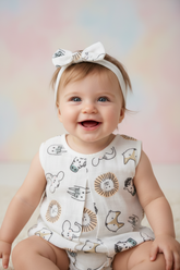 Kidzo White Safari Animal Print Baby Frock with Headband