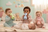 Dnei Bear Face Glass Baby Bottle in pastel colors