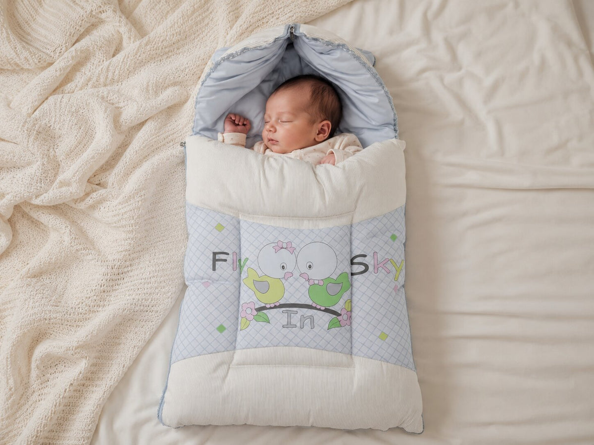 Baby Sleeping Bag - Blue Cute Birds Print