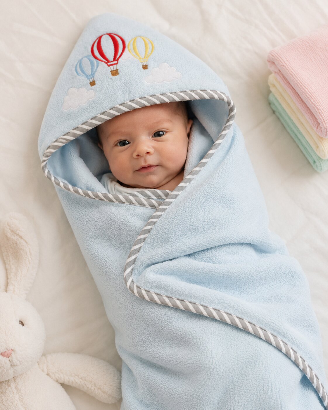 Baby Hooded Towel & Washcloths Set – Hot Air Balloon