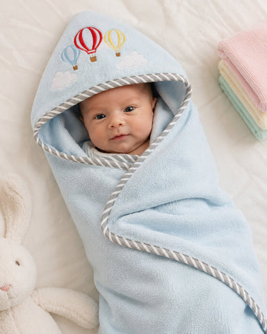 Baby Hooded Towel & Washcloths Set – Hot Air Balloon