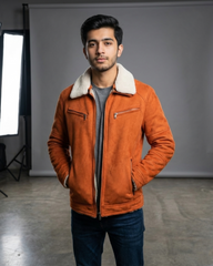Men's Camel Suede Shearling Jacket