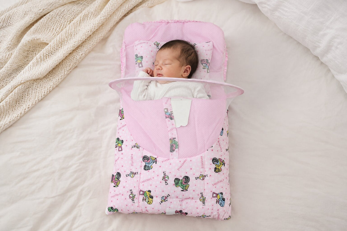 Baby Bedding Set - Pink Cartoon Sports Print (3-Piece)