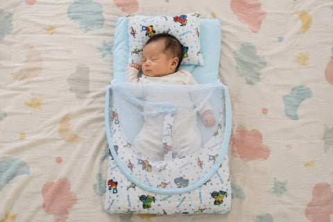 Baby Bedding Set - Blue Cartoon Sports Print