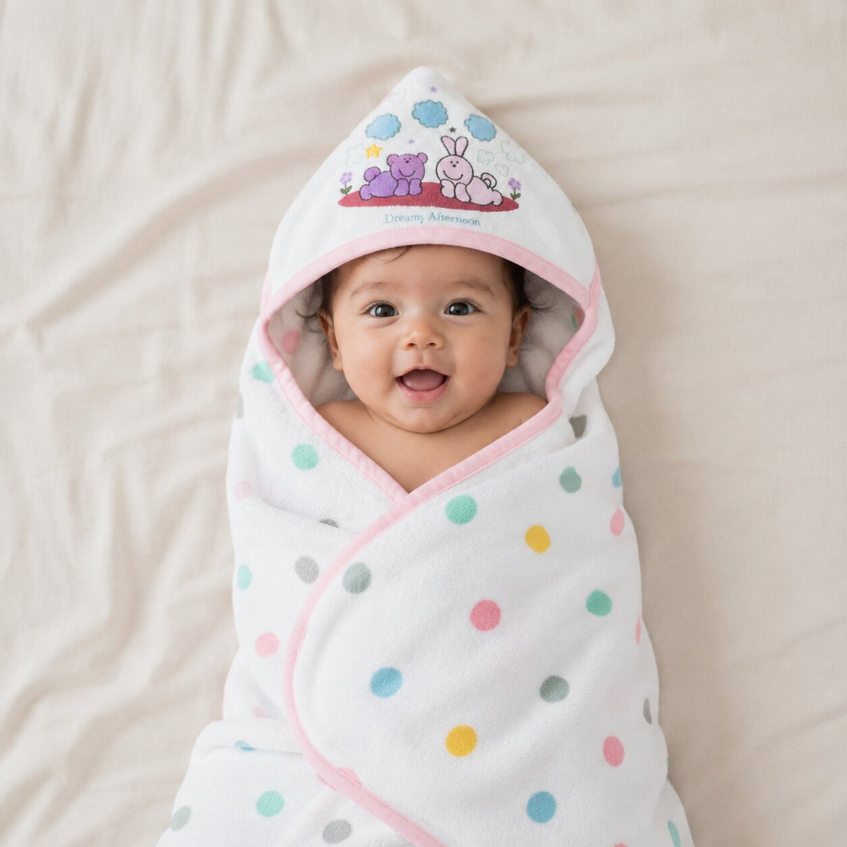 Baby Hooded Bath Towel – Soft Pastel Print