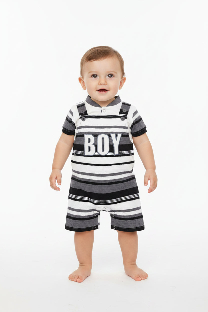 Haya's Baby Boy Striped Dungaree & Polo Set | 3-6M & 6-9M