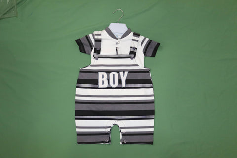 Haya's Baby Boy Striped Dungaree & Polo Set | 3-6M & 6-9M