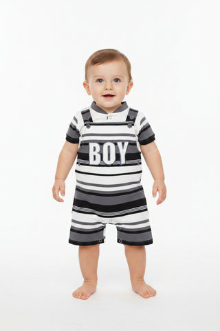 Haya's Baby Boy Striped Dungaree & Polo Set | 3-6M & 6-9M