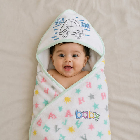 Baby Hooded Bath Towel – Pastel Cartoon Print