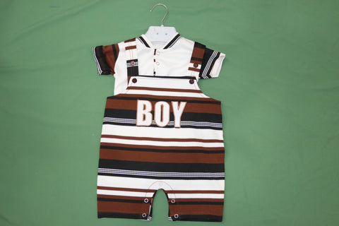 Haya's Baby Boy Striped Dungaree & Polo Set | 3-6M & 6-9M