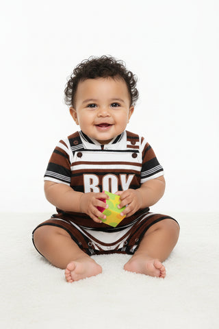 Haya's Baby Boy Striped Dungaree & Polo Set | 3-6M & 6-9M