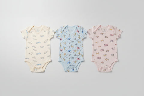 Premium Baby Bodysuit Pack of 3 - Animal & Cars Print