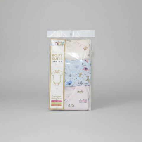 Premium Baby Bodysuit Pack of 3 - Animal & Cars Print