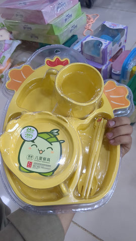 Children's Chicken Shape Tableware Set – 5 Piece (Yellow & Pink)