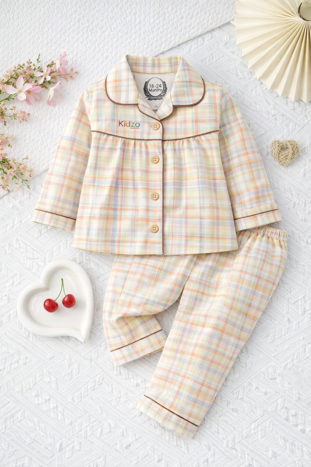 Baby Girls Multicolor Check Pajama Set – 0-24 Months