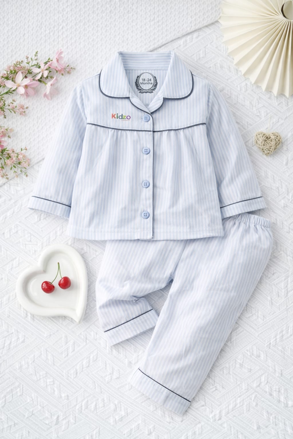 Baby Girls Light Blue Stripe Pajama Set – 0-24 Months