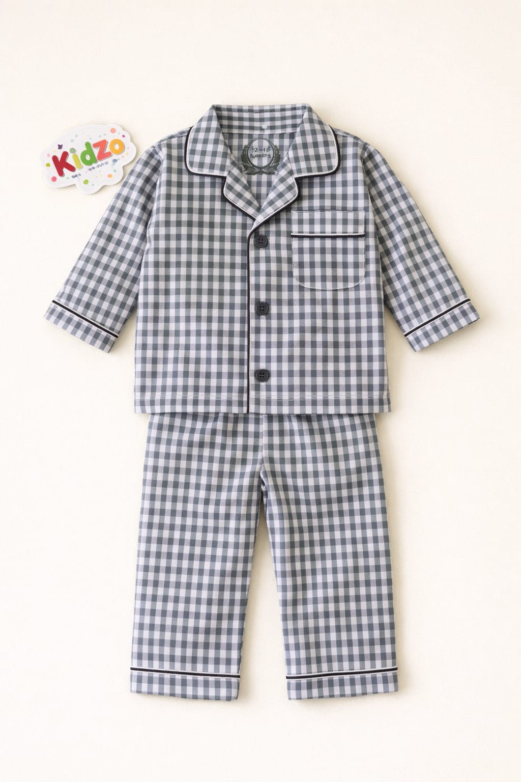 Baby Boys Grey Check Pajama Set – 0-24 Months