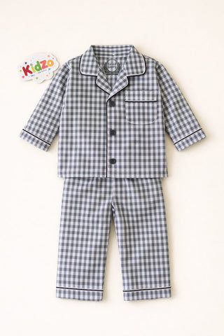 Baby Boys Grey Check Pajama Set – 0-24 Months