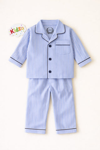 Baby Boys Blue Wide Stripe Pajama Set – 0-24 Months
