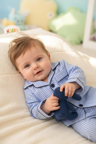 Baby Boys Blue Wide Stripe Pajama Set – 0-24 Months