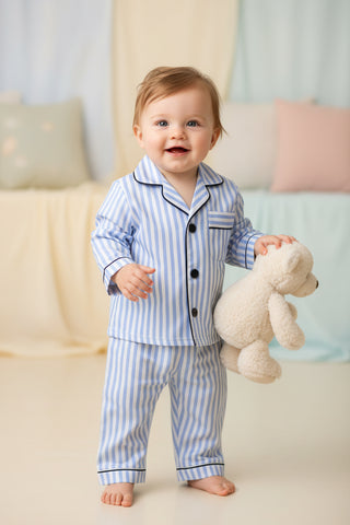 Baby Boys Blue Stripe Pajama Set – 0-24 Months