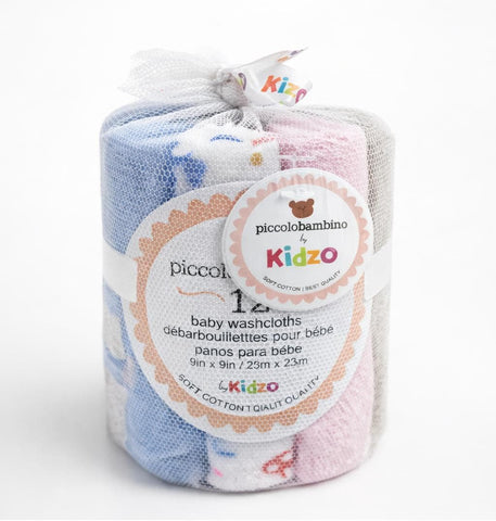 Piccolobambino by Kidzo 12-Piece Baby Washcloths - Soft Cotton