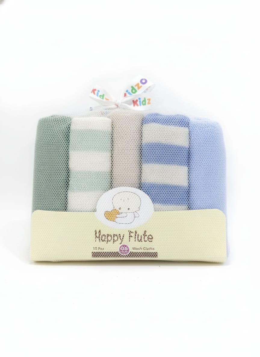 Happy Flute 10-Piece Baby Wash Cloths - Striped Muslin