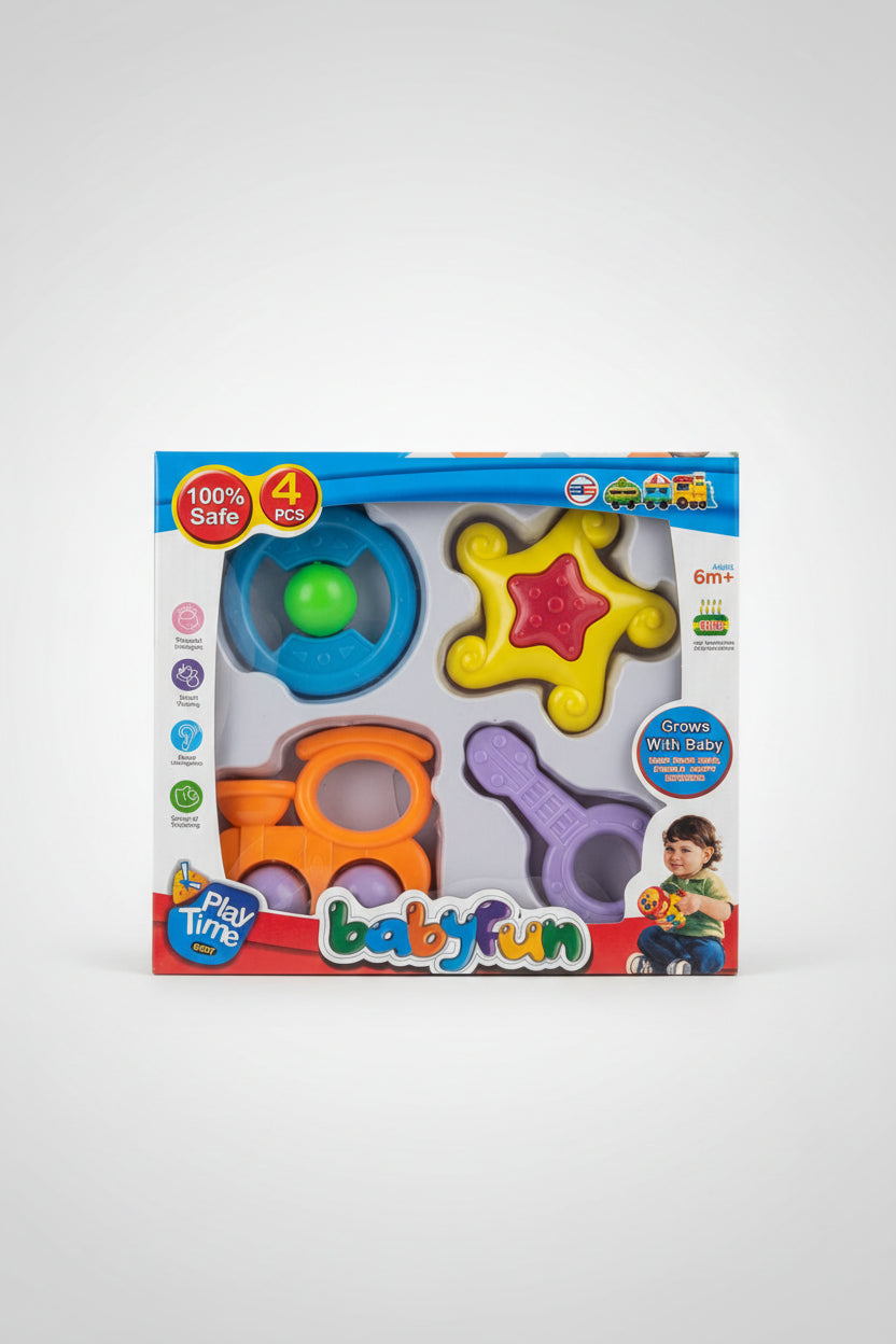 BabyFun 4-Piece Baby Rattle & Teether Set - 100% Safe