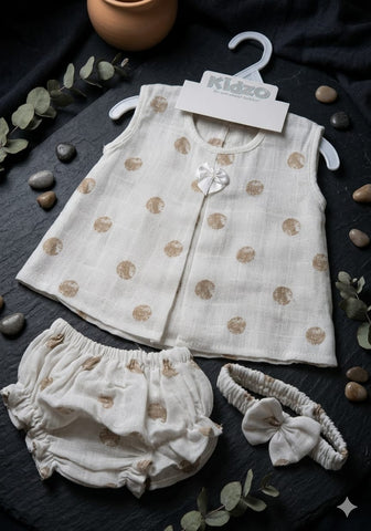 Kidzo White Floral Print Baby Frock with Headband