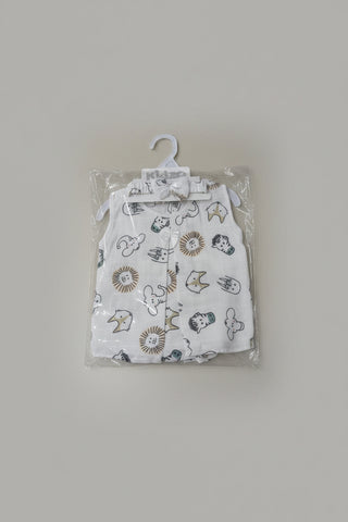Kidzo White Safari Animal Print Baby Frock with Headband