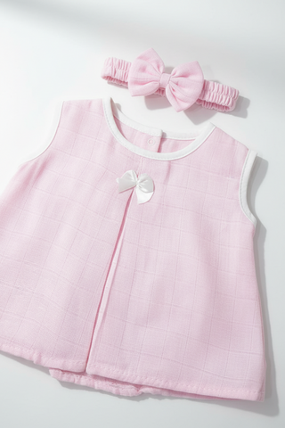Kidzo Solid Pink Baby Frock with Headband