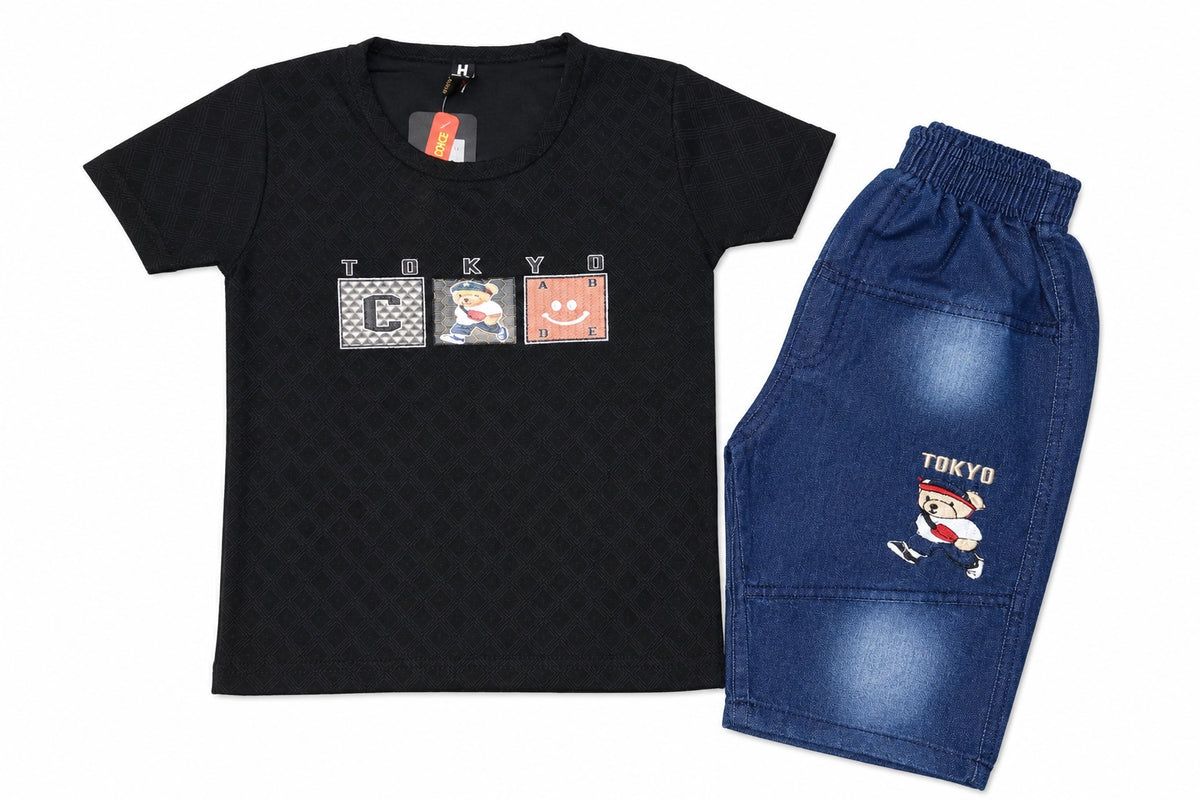 Tokyo Code Baby Boy T-Shirt & Denim Shorts Set (1-4 Years)