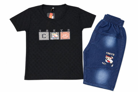 Tokyo Code Baby Boy T-Shirt & Denim Shorts Set (1-4 Years)