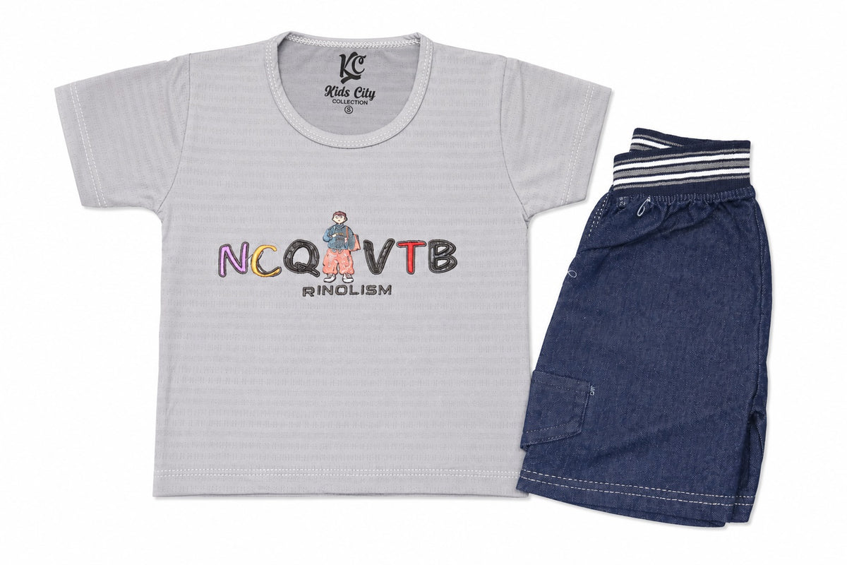 Premium China Fabric Baby Boy Graphic T-Shirt & Shorts Set (1-4 Years)