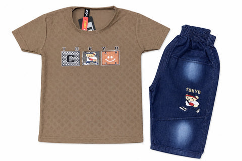 Tokyo Code Baby Boy T-Shirt & Denim Shorts Set (1-4 Years)