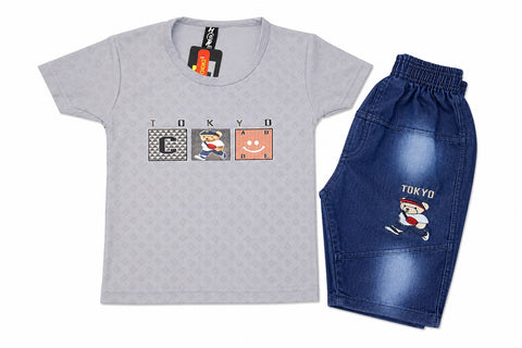 Tokyo Code Baby Boy T-Shirt & Denim Shorts Set (1-4 Years)