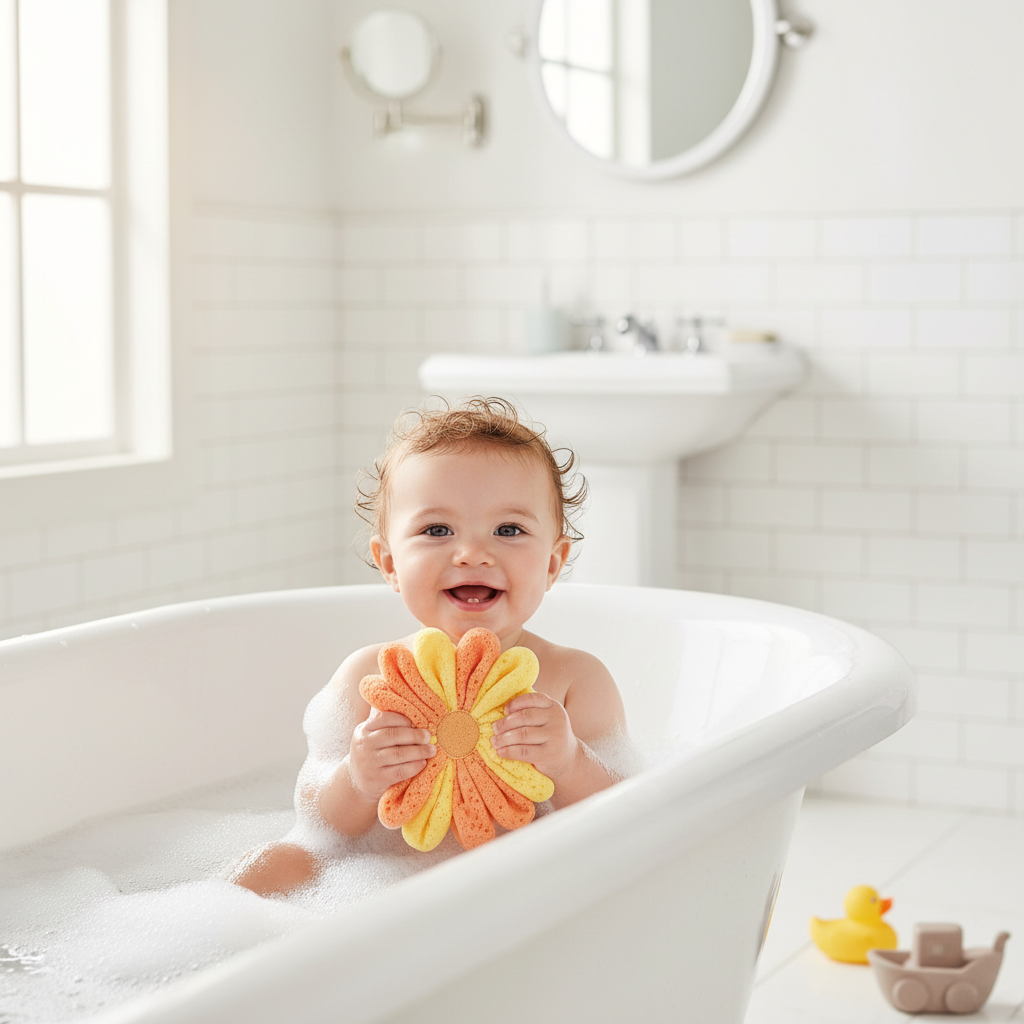 Baby with Bath Sponge