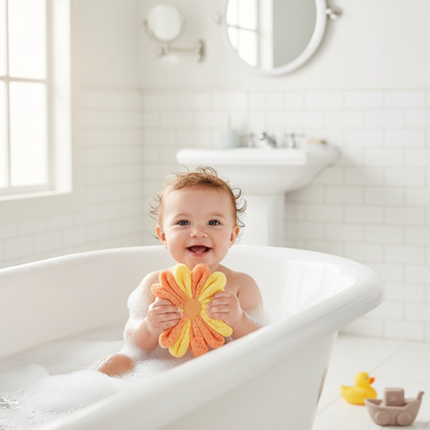 Baby with Bath Sponge