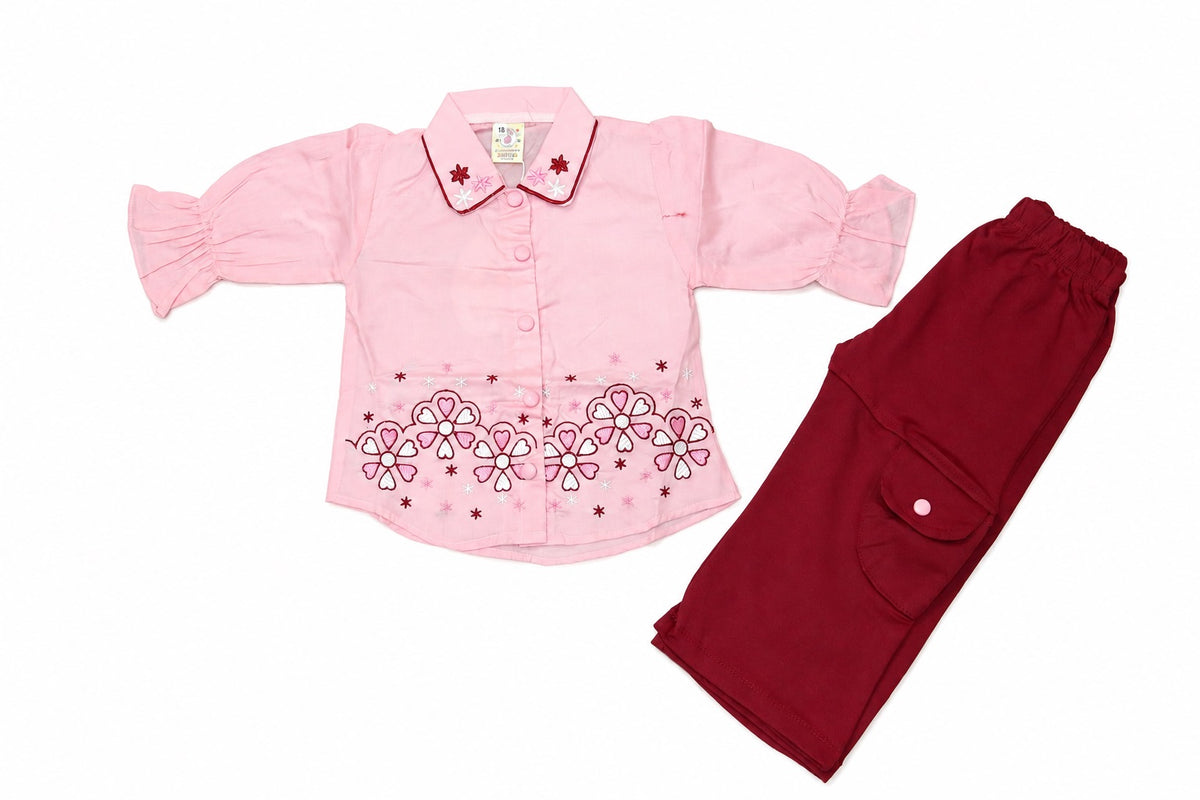 Baby Girl Embroidered 2 Piece Shirt & Trouser Set – 1 to 5 Years