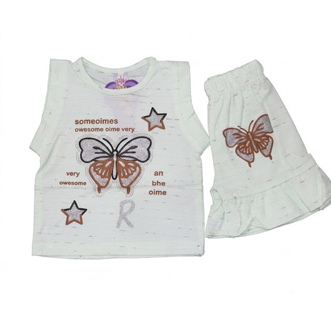 Baby Girls Butterfly Print Sleeveless Top & Ruffle Shorts Set