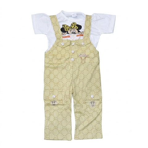 Baby Girls Cartoon Print T-Shirt & Overall Dungaree Set