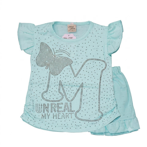 Baby Girls Bow Graphic Top & Ruffle Shorts Set