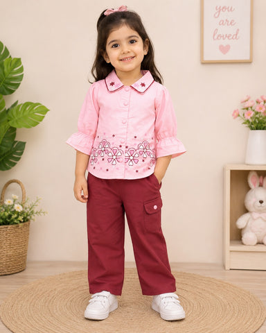 Baby Girl Embroidered 2 Piece Shirt & Trouser Set – 1 to 5 Years
