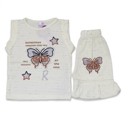 Baby Girls Butterfly Print Sleeveless Top & Ruffle Shorts Set