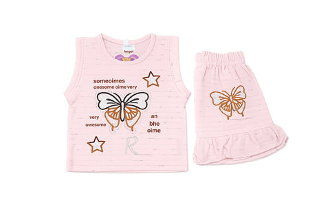 Baby Girls Butterfly Print Sleeveless Top & Ruffle Shorts Set