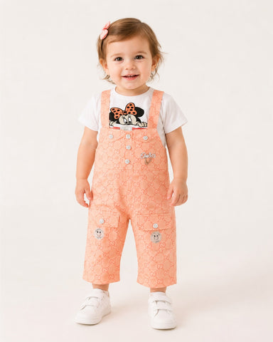 Baby Girls Cartoon Print T-Shirt & Overall Dungaree Set