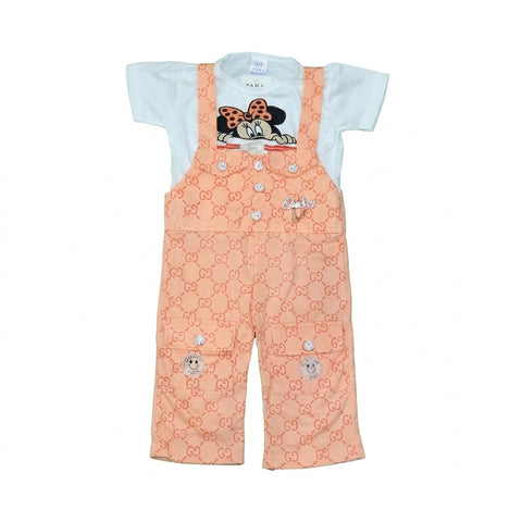 Baby Girls Cartoon Print T-Shirt & Overall Dungaree Set