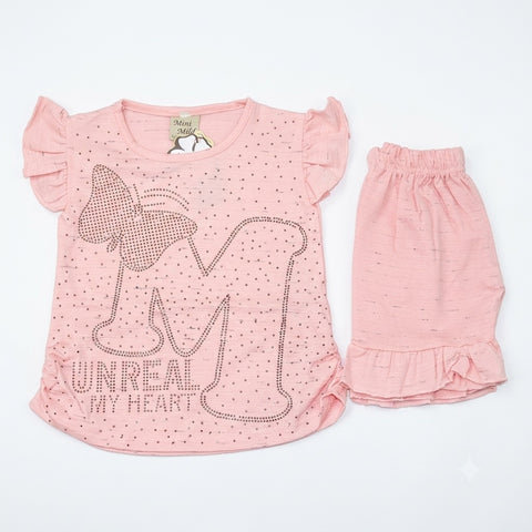 Baby Girls Bow Graphic Top & Ruffle Shorts Set